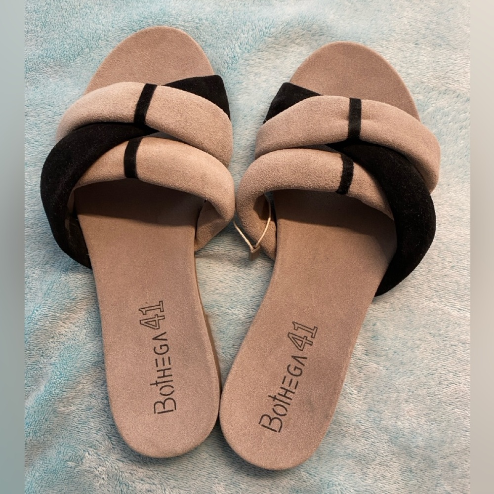 Bothega 41 suede slip on sandals Tan /Black Sz EU 40